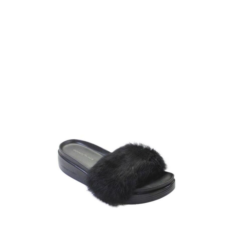 Donald J Pliner Womens Fur Detail Slide On Wedge Sandals Black Size 9 Medium